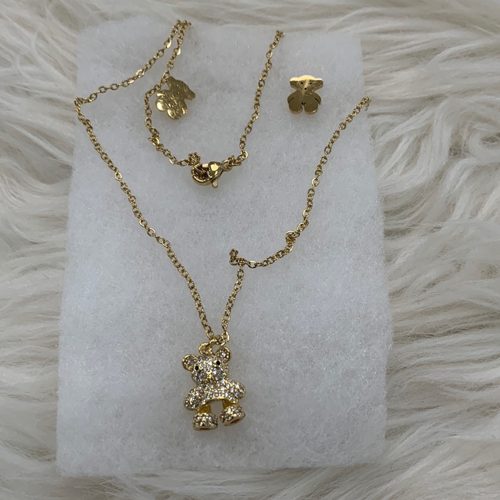 Teddy Bear Earrings and Necklace‎ Combo. Size OS New With Tags